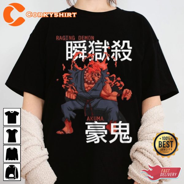 Raging Demon Akuma Street Fighter Kanji Gaming Vibes T-Shirt