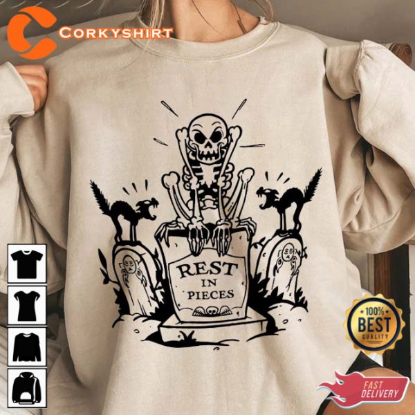 Rest In Peace Halloween Skeleton Gravestone Spooky Costume T-Shirt