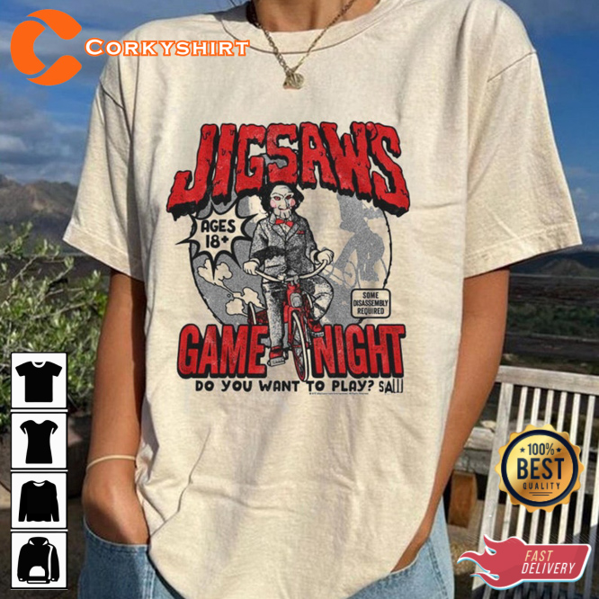 Saw Reverse Bear Trap Horror Movie Game Night Halloween Costume T-Shirt