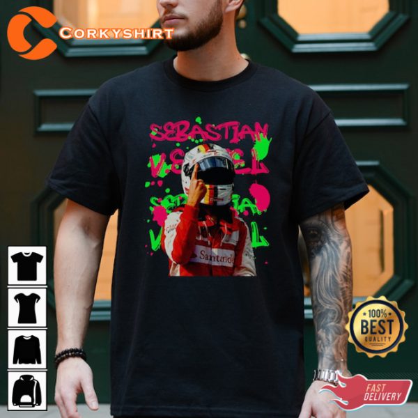 Sebastian Vettel Formula 1 Graphic Racing Neon Graffiti Inspired T-Shirt