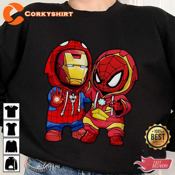 Spiderman And Iron Man Cute Friends Marvel Disney Unisex T-shirt