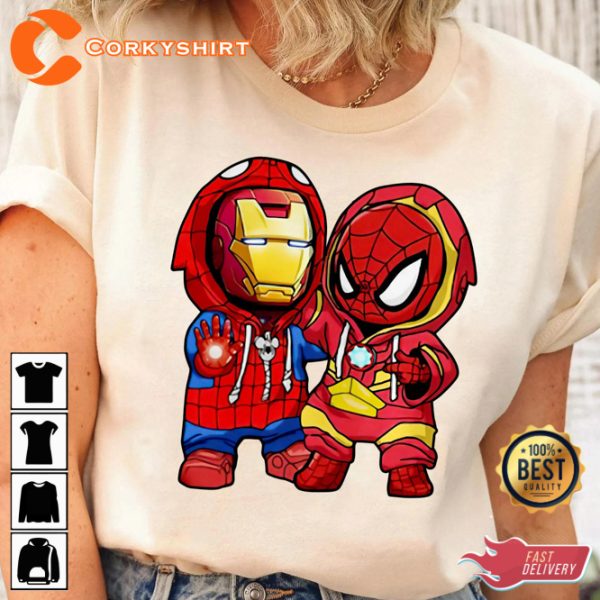 Spiderman And Iron Man Cute Friends Marvel Disney Unisex T-shirt