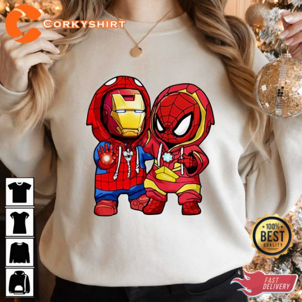 Spiderman And Iron Man Cute Friends Marvel Disney Unisex T-shirt