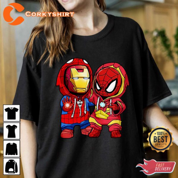 Spiderman And Iron Man Cute Friends Marvel Disney Unisex T-shirt