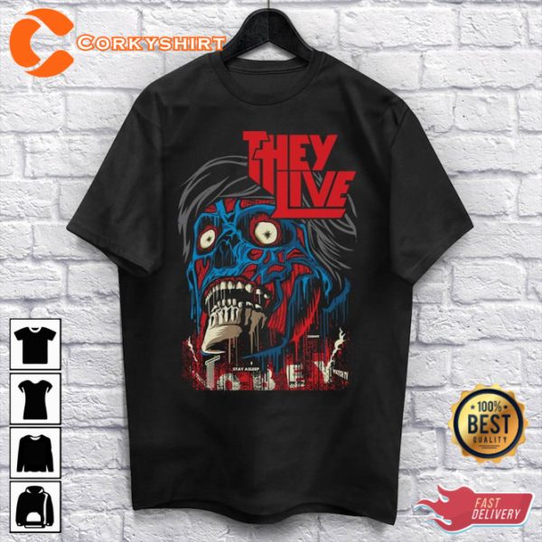 They Live Blue Alien Horror Movie Scary Halloween T-Shirt