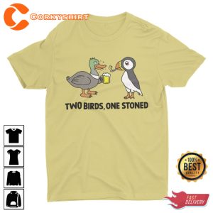 Two Birds One Stoned Funny Weird T-Shirt