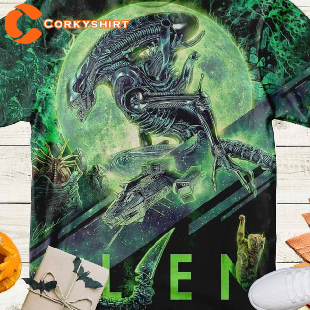 Vintage 90s Horror Alien 3D T Shirt, 1979 Alien Unisex Gift Men Women Tee, Science Fiction Horror Film 3D Design T-Shirt