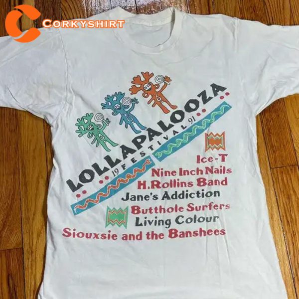 Vintage Tour 1991 Lollapalooza Festival Line Up 90s Music T-Shirt