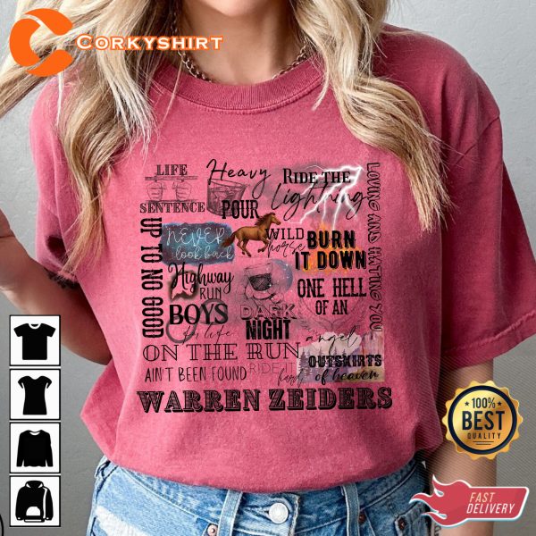 Warren Zeiders Burn It Down Country Music Lyric Designed Concert T-Shirt