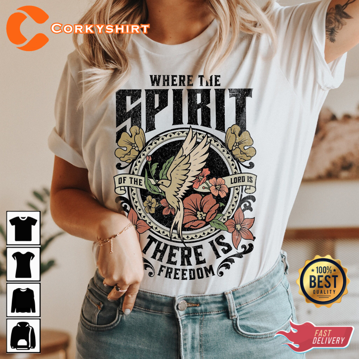 Where The Spirit There is Freedom Boho Christian Bible Verse Christian Jesus T-Shirt