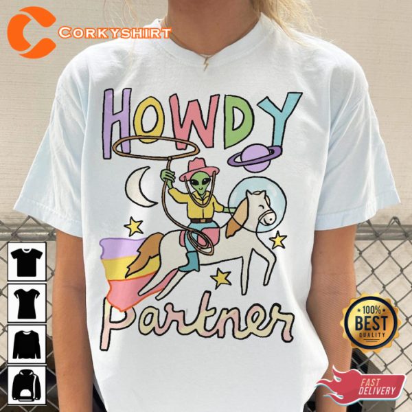 Alien Howdy Partner Slogan Science Geek Cosmic Cowboy UFO Alien Cute Sweatshirt