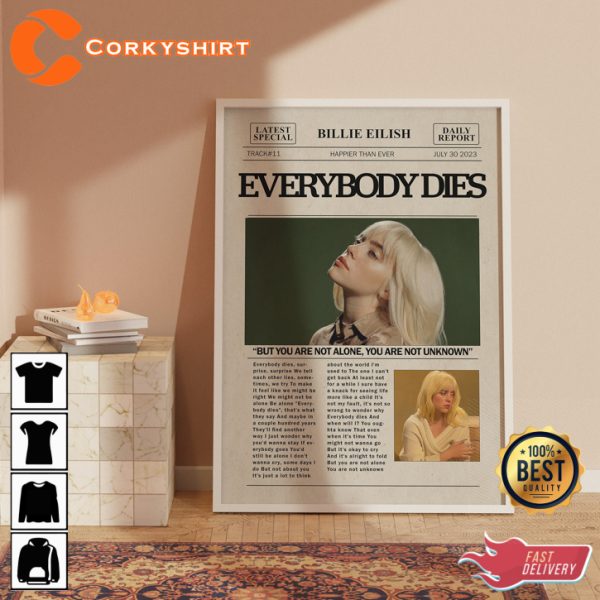 Billie Eilish Everybody Dies Newspaper Print Wall Art Poster