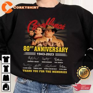 Casablanca 1943-2023 Movie Thank You For The Memories 80th Anniversary T-Shirt