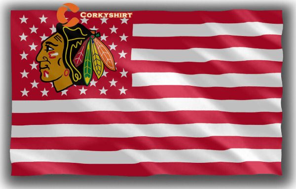 Chicago Blackhawks Hockey Team Memorable US Flag