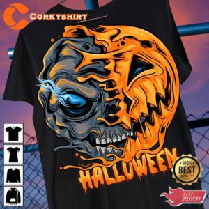 Creepy Evil Skull Halloween Pumpkin Halloween 2023 Celebrate Outfit T-Shirt