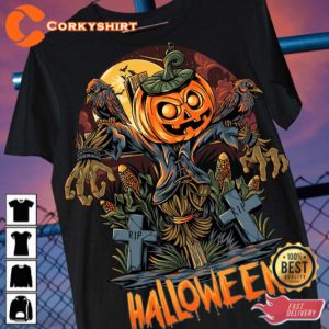 Crows Halloween Pumpkin Scarecrow Halloween 2023 Celebrate Outfit T-Shirt