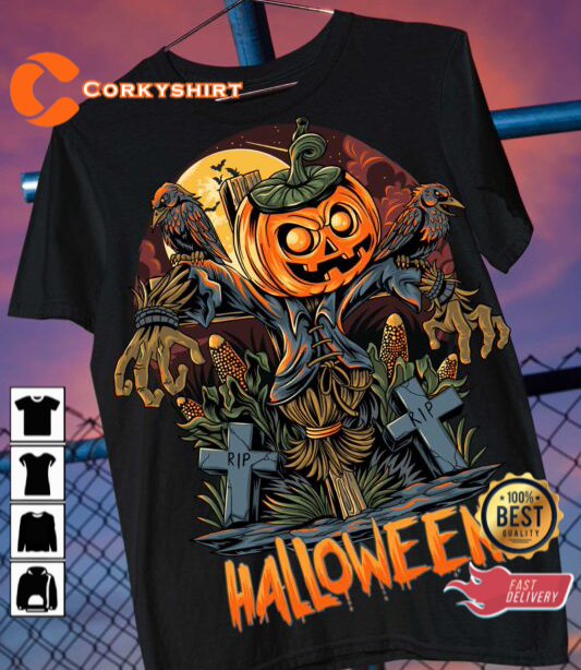 Crows Halloween Pumpkin Scarecrow Halloween 2023 Celebrate Outfit T-Shirt