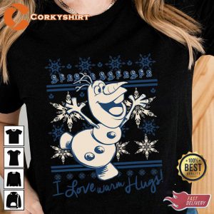 Disney Frozen Olaf I Love Warm Hugs Pattern Christmas T-Shirt