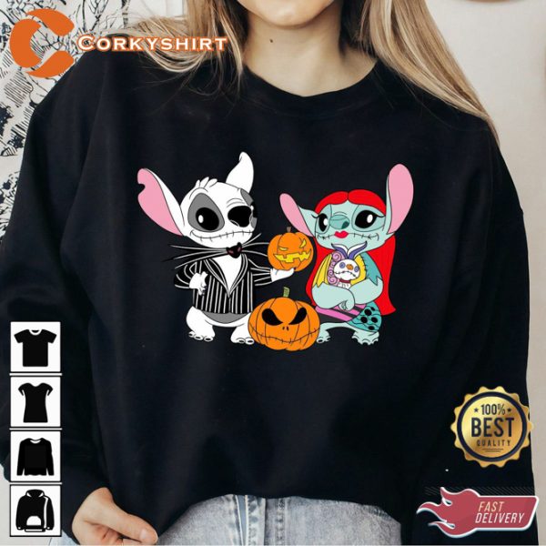 Disney Lilo And Stitch Anger Halloween Blue Fur Jack Skellington Suit Sweatshirt