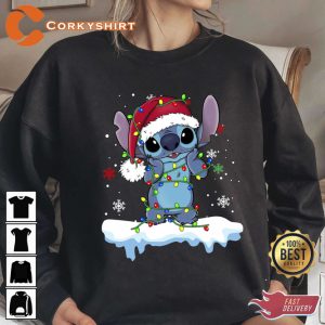 Disney Lilo And Stitch Santa Stitch Christmas Lights Sweatshirt