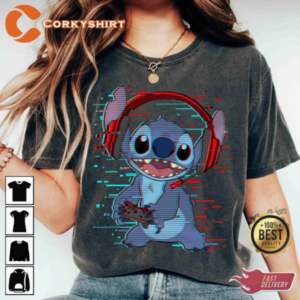 Disney Lilo Stitch Gamer Glitch Headset And Controller Gaming Gift T-Shirt