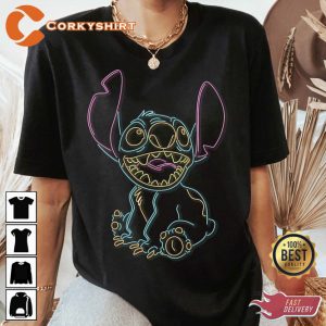 Disney Lilo Stitch Neon Stitch Outline Cute T-shirt