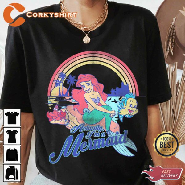 Enchanting Seas Disney Little Mermaid Pastel Rainbow Retro Graphic T-shirt