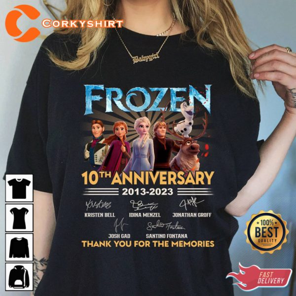 Family Frozen Movie Elsa And Anna Princess Olaf 10th Anniversary T-Shirt
