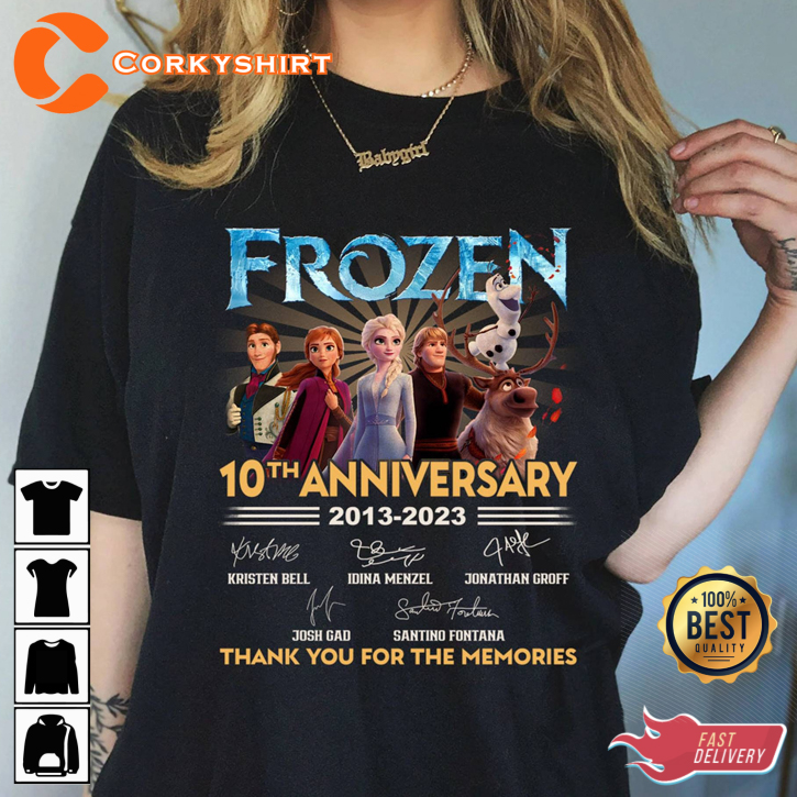 Family Frozen Movie Elsa And Anna Princess Olaf 10th Anniversary T-Shirt