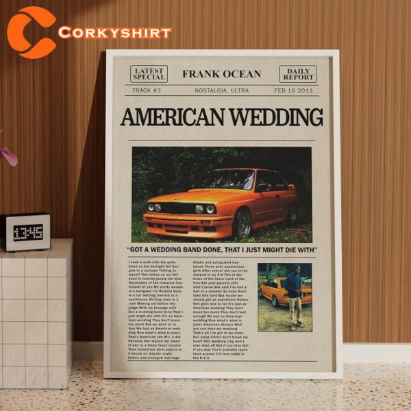 Frank Ocean Retro American Wedding Lyric Newspaper Print Wall Art Poster