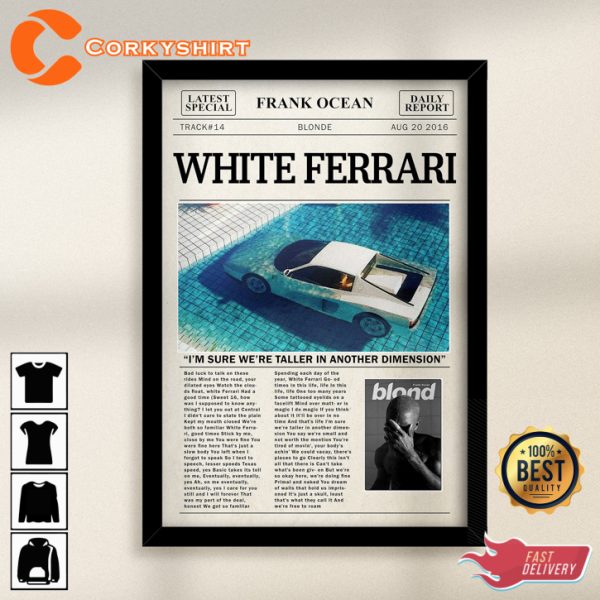 Frank Ocean White Ferrari Lyric Newspaper Print Wall Art Poster