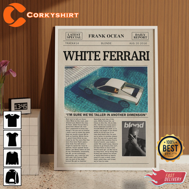 Frank Ocean White Ferrari Lyric Newspaper Print Wall Art Poster