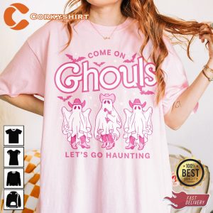 Halloween Ghouls Tee Pink Cowboy Ghosts 90s Barbiecore Cowgirl Aesthetic T-shirt