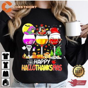 Happy Hallothanksmas Sweatshirt, Drinking Thanksgiving Gift T-shirt