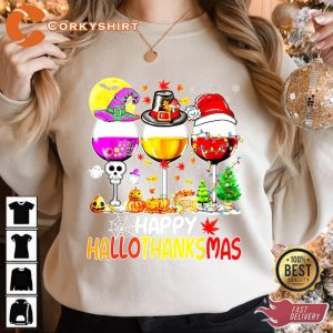 Happy Hallothanksmas Sweatshirt, Drinking Thanksgiving Gift T-shirt