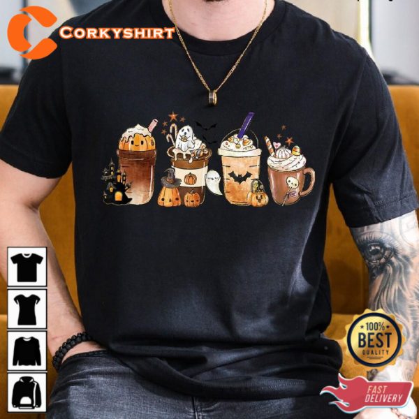 Horror Fall Coffee Pumpkin Spice Latte Iced Autumn Halloween Unisex Shirt