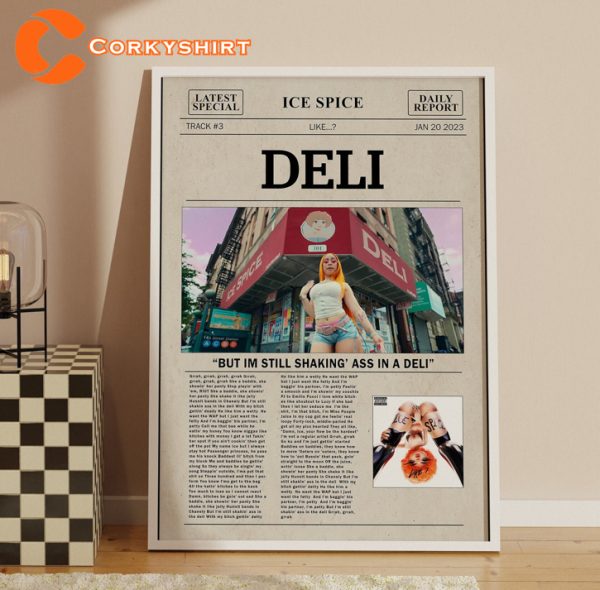 Ice Spice Retro Shaking Like Deli Lyric Newspaper Print Wall Art Poster