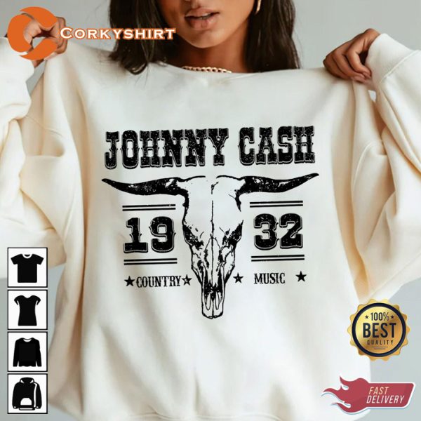 Johnny Cash Estd 1932 Bullhead Country Music Fanwear T-Shirt