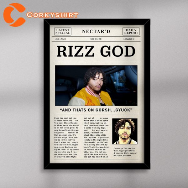 Juliano So Cute Lowkey Rizz God Merch Newspaper Print Wall Art Poster