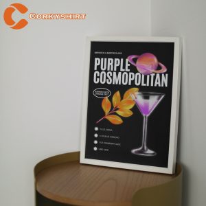 Purple Cosmopolitan Wall Art Print Cocktail Recipe Poster For Bar