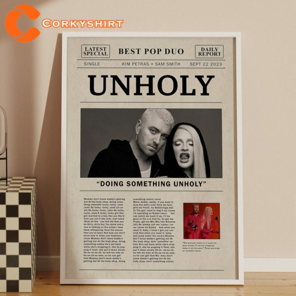 Sam Smith Kim Petras Unholy Lyrics Newspaper Print Wall Art Poster