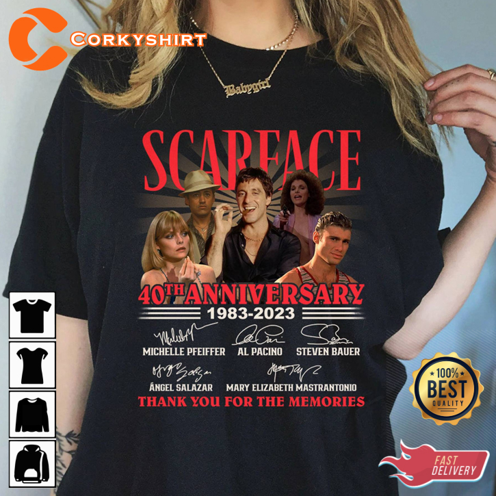 Scarface 1983-2023 Thank You For Memories Tony Montana 40th Anniversary T-Shirt