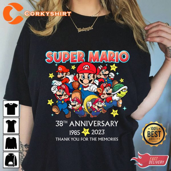 Super Mario Thank You For The Memories Mario Luig 38th Anniversary  T-Shirt