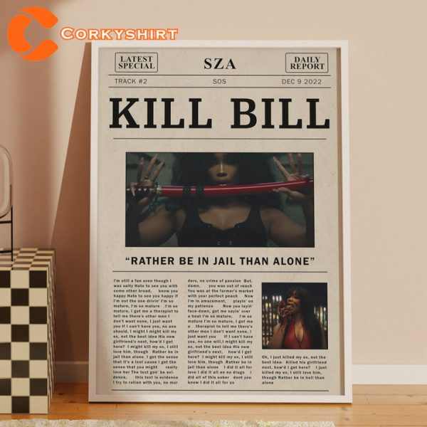 Sza Retro Kill Bill Lyric Sos Album Newspaper Print Wall Art Poster