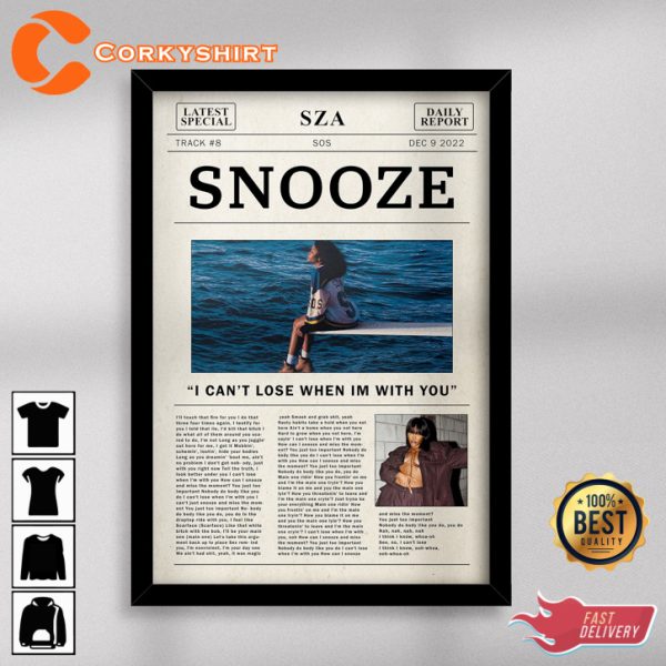 Sza Retro Newspaper Snooze Lyric Print Wall Art Poster