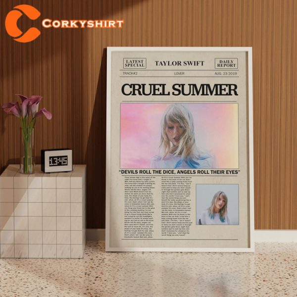 Taylor Swift Lover Cruel Summer Album Cover Newspaper Print Wall Art Poster
