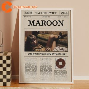 Taylor Swift Retro Maroon Lyric Newspaper Print Wall Art Poster