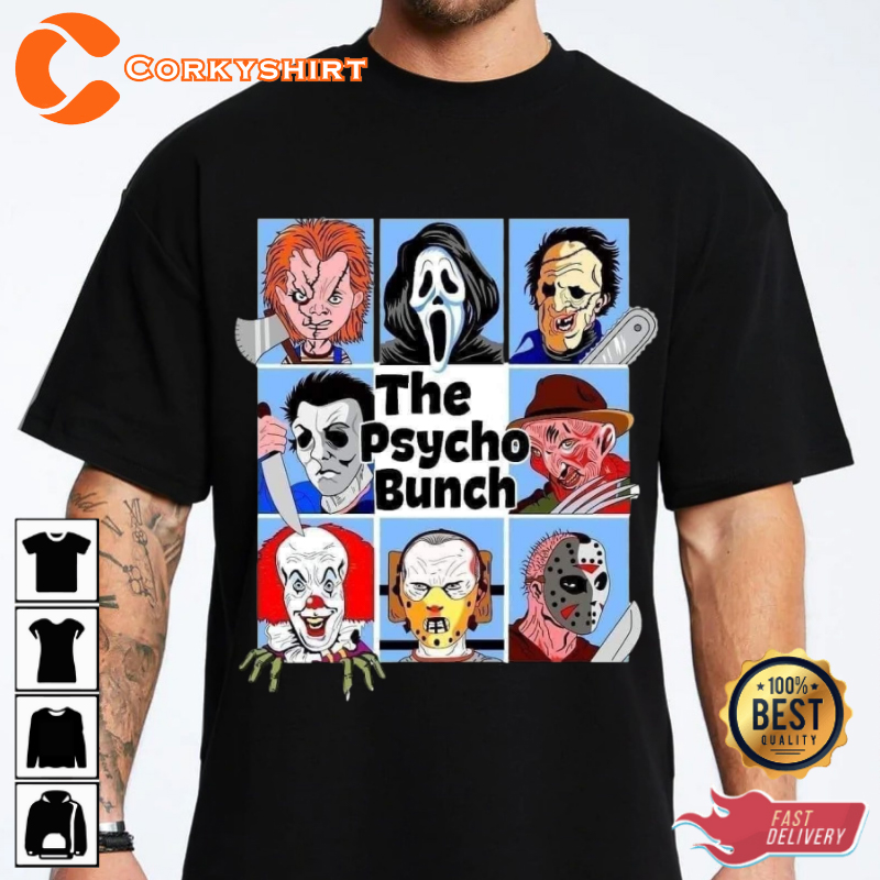 The Psycho Bunch Horror Character Holiday Celebrate Halloween Outfit Unisex T-Shirt