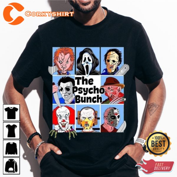 The Psycho Bunch Horror Character Holiday Celebrate Halloween Outfit Unisex T-Shirt