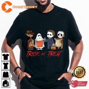 Trick Or Treat Horror Characters Chibi Styles Holiday Celebrate Halloween Outfit Unisex Sweatshirt